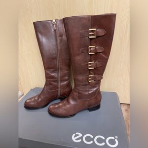 ECCO 4 Buckles Leather Riding BOOTS